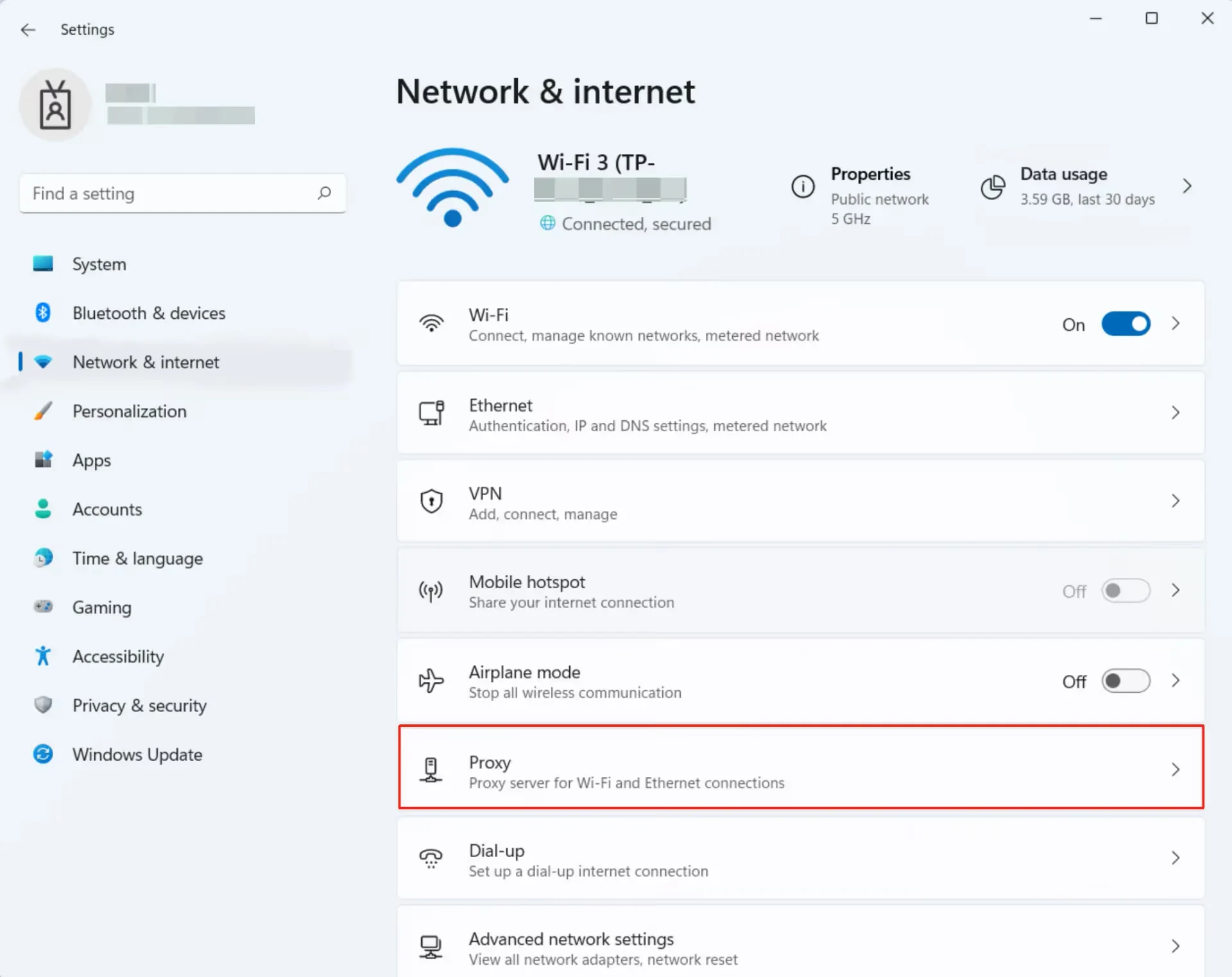Proxy in WiFi connections on Windows 11 Network & internet